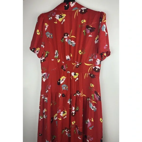 *Flawed* CAbi Afternoon Dress Floral Midi Red 6218 SS Shirt Dress Size XL Sheer - Picture 10 of 15